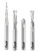 4-Piece CNC Starter Set, CNC Wood Carving Router Bits, Up Cut, Down Cut, 90° V-Groove, 1/32" Tapered Ball Nose, All 1/4 Inch Shank, Premium Solid Micro Grain Carbide CNC Router Pro-Series Item AC-STR4S.