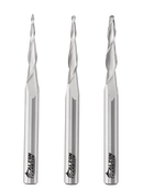 TAPERED BALL NOSE SET Router Bit, 1/8, 1/16, 1/32 Inch Cutting Diameter, 1/4 Inch Shank, Premium Solid Micro Grain Carbide, Spiral Plunge, 2 Flute, Ball Nose Cutting Face, CNC Router Pro-Series Item AC-TBNS.