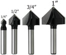 4-Piece 90 Degree V Groove Router Bits, 1/4 Inch Shank, Carbide Tipped, CNC Engraving Bit, Woodworking Chamfer Bevel Cutter, CNC Router Pro-Series Item AC-V90S