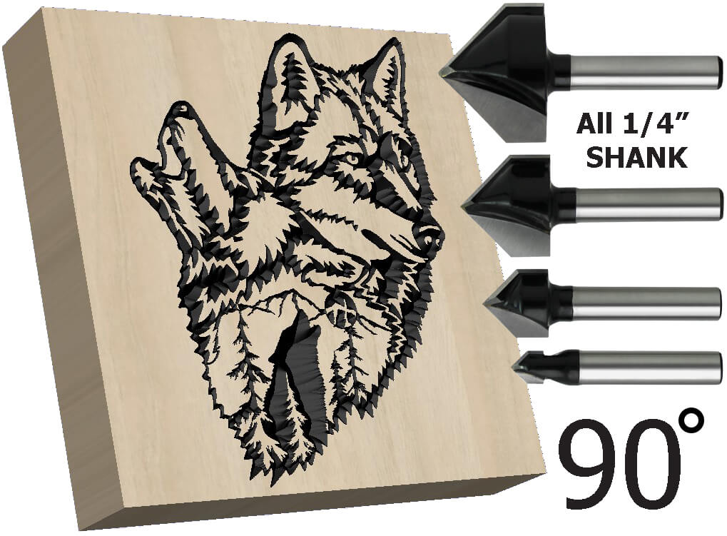 4 Piece 90 Degree V Groove Router Bits, 1/4 Inch Shank, Carbide Tipped, CNC Engraving Bit, Woodworking Chamfer Bevel Cutter for Materials Acrylic, MDF, PVC, 3D Engraving Chamfer 4 Piece 90 Degree V Groove Router Bits, 1/4 Inch Shank, Carbide Tipped, CNC Engraving Bit, Woodworking Chamfer Bevel Cutter for Materials Acrylic, MDF, PVC, 3D Engraving Chamfer
